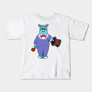 Hippo as Groom with Suit & Rose Kids T-Shirt